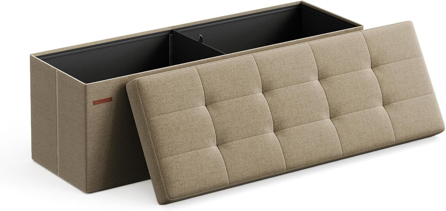 MAZIE Collection - 43 Inches Folding Storage Ottoman Bench, Ottoman Foot Rest, End of Bed Bench, Storage Chest, Load 660 Lb, for Living Room, Bedroom, Entryway, Dark Gray ULSF77K