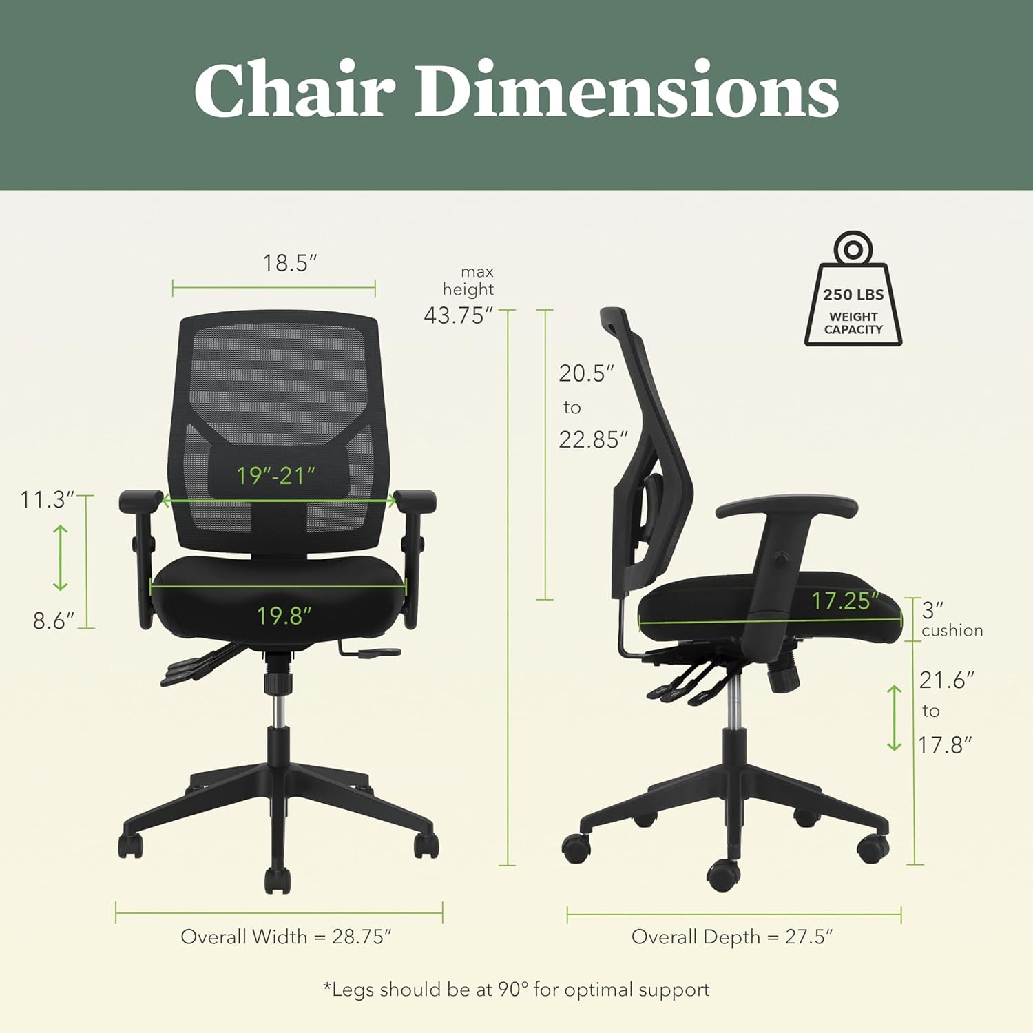 Crio High Back Office Chair, Ergonomic Office Chair with Adjustable Arms and Back Support, 360° Swivel, Asynchro-Tilt Recline, Black