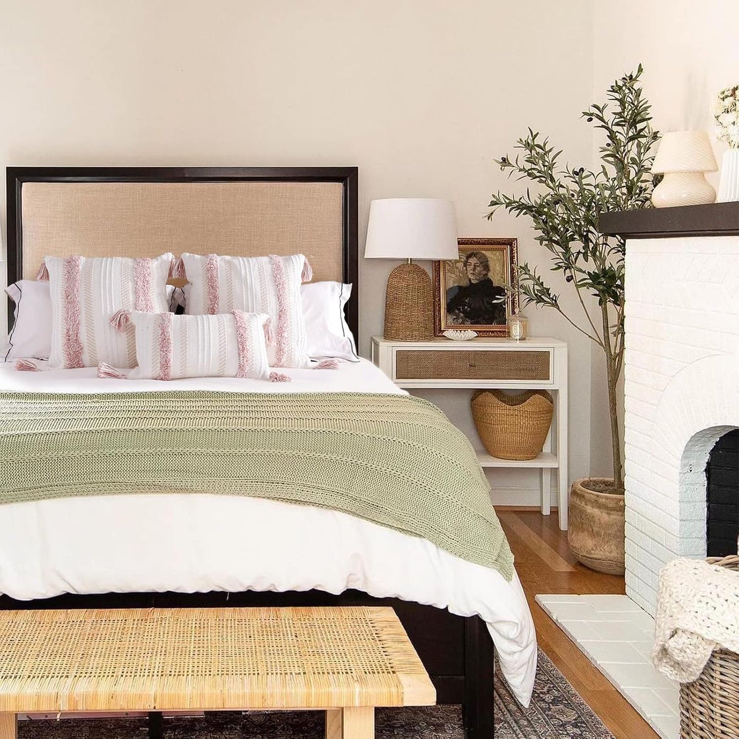 Boho Throw Pillow Covers Tufted Decorative Pillows Cover for Couch Bed Small Lumbar 12 X 20 Inch Pillow Cover, Modern Accent Farmhouse Neutral Throw Pillow Case, Pink