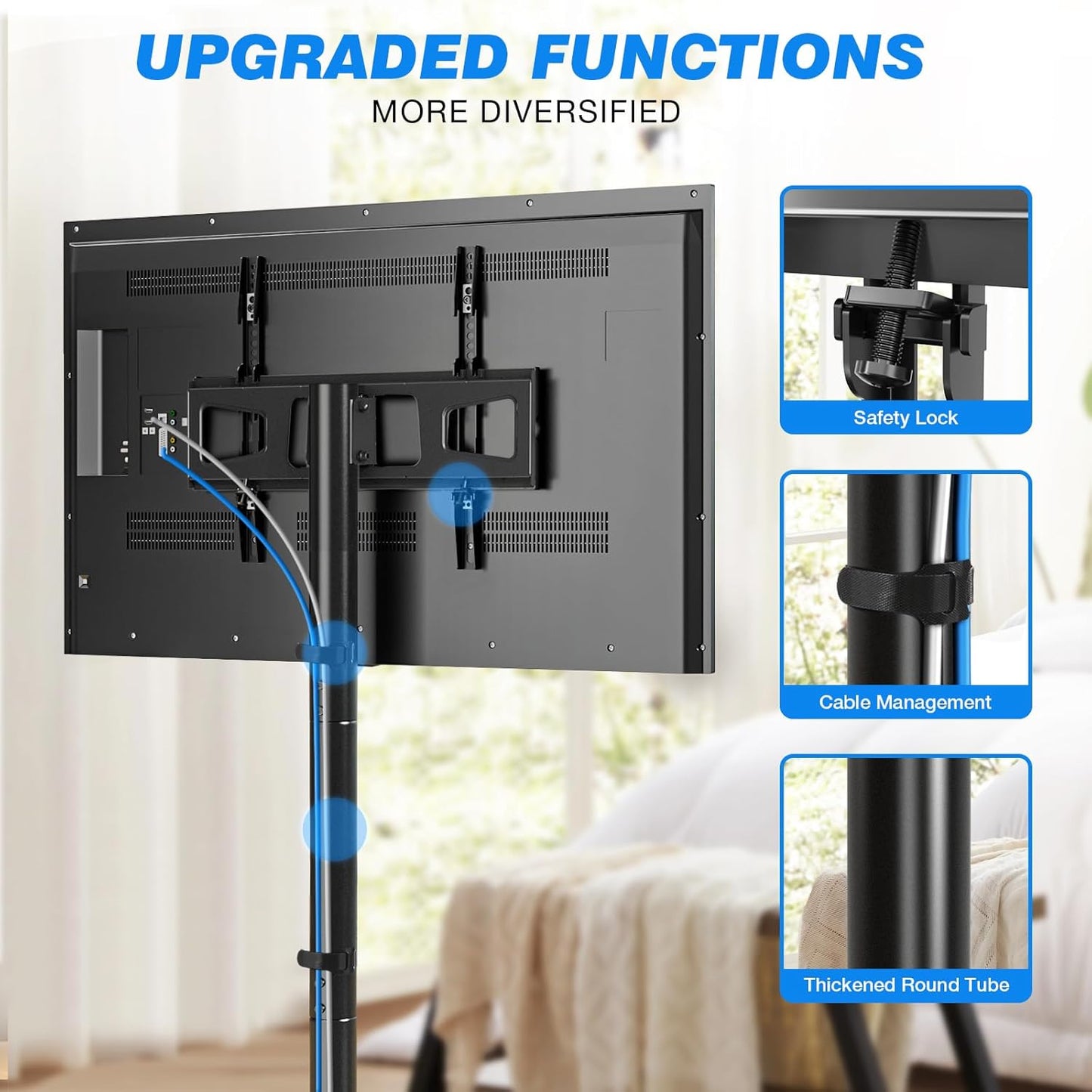 Mobile TV Cart Rolling TV Stand for 23-65 Inch Screens, Portable TV Stand on Wheels with Tilt and Height Adjustable, Outdoor TV Mount Stand Holds up to 88 Lbs for Home Office MAX VESA 400X400Mm