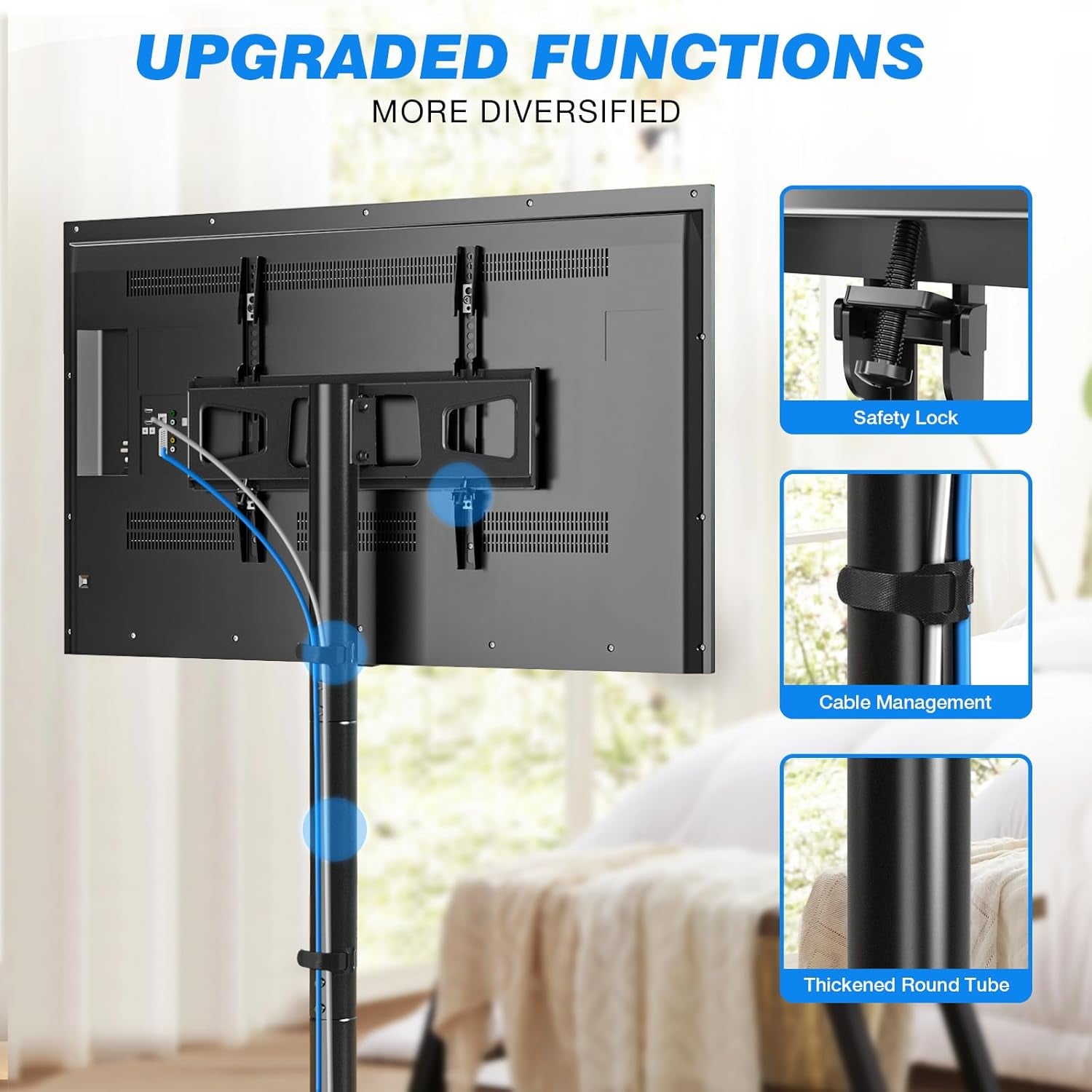 Mobile TV Cart Rolling TV Stand for 23-65 Inch Screens, Portable TV Stand on Wheels with Tilt and Height Adjustable, Outdoor TV Mount Stand Holds up to 88 Lbs for Home Office MAX VESA 400X400Mm