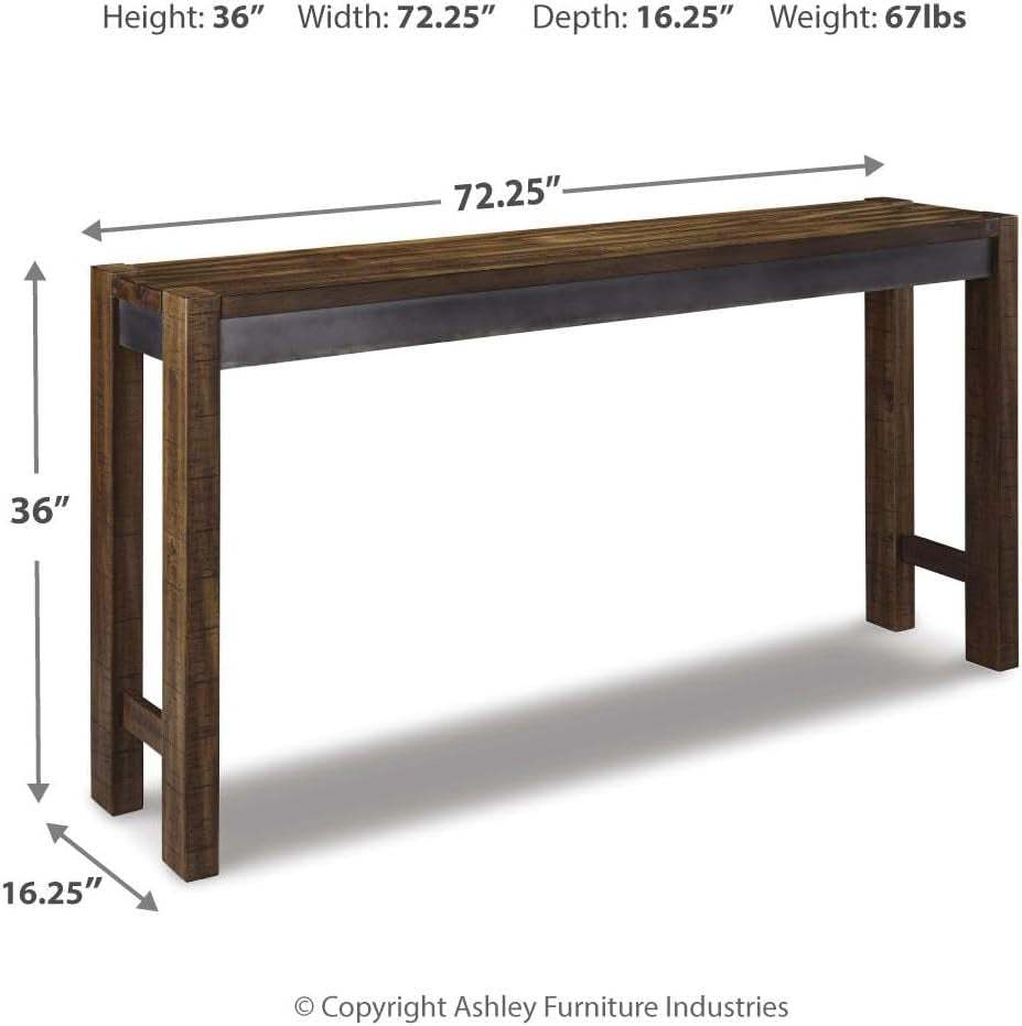 Signature Design by  Torjin Long Counter Height Table, Seats up to 3, Wood, 72.13" W X 16" D X 36" H, 2-Tone Brown
