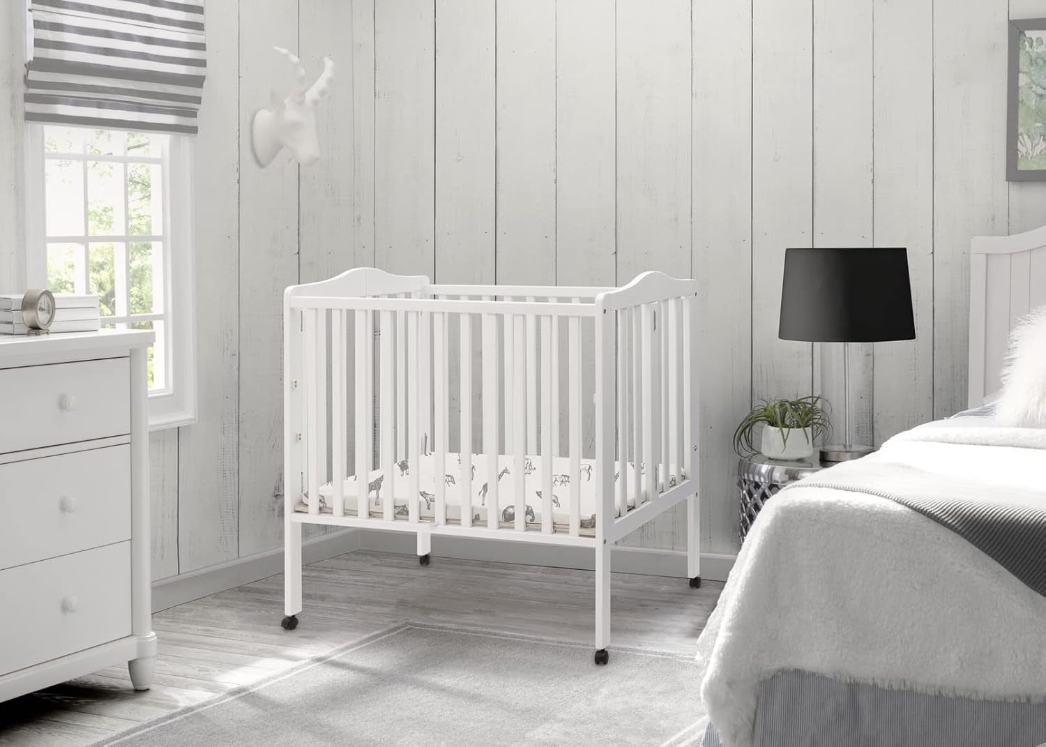 Folding Portable Mini Baby Crib with 1.5-Inch Mattress - Greenguard Gold Certified, White