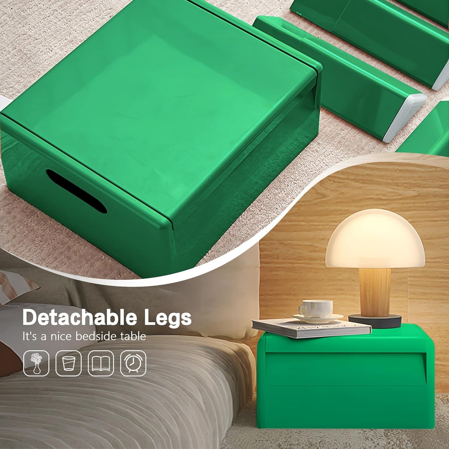 Nightstand Bedside with Storage Space, Multifunctional Colorful Plastic End Table Small Side Table for Bedroom, Dorm and Small Spaces, Easy Assembly(11.8" D X 15" W X 15.7" H, Green)