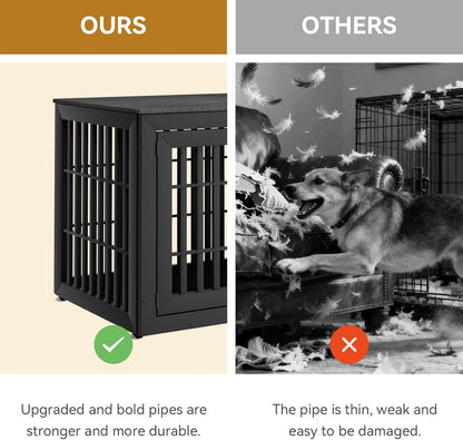 48 Inch Heavy-Duty Dog Crate Furniture, Decorative Wooden End Table Kennel with Waterproof Top & Wide Metal Tubes, for Large & Extra Large Dogs, Black