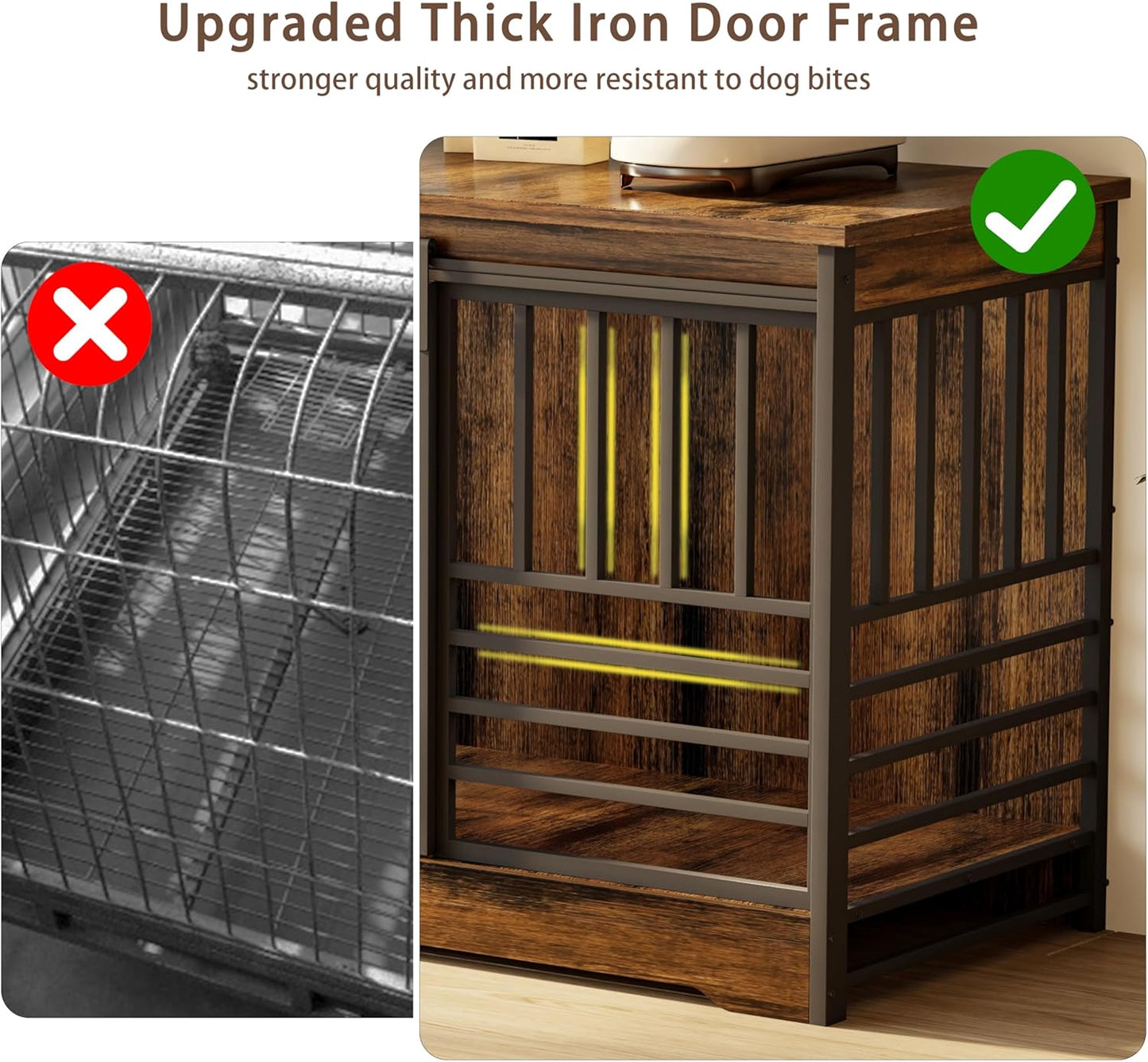 78 Inch Double Dog Crate Furniture, Extra Large Dog Kennel Indoor for 2 Dogs, Heavy Duty Dog Cage with Divider, Wooden Dog House Decorative Table TV Stand for Xlarge Dogs (Cognac Brown)