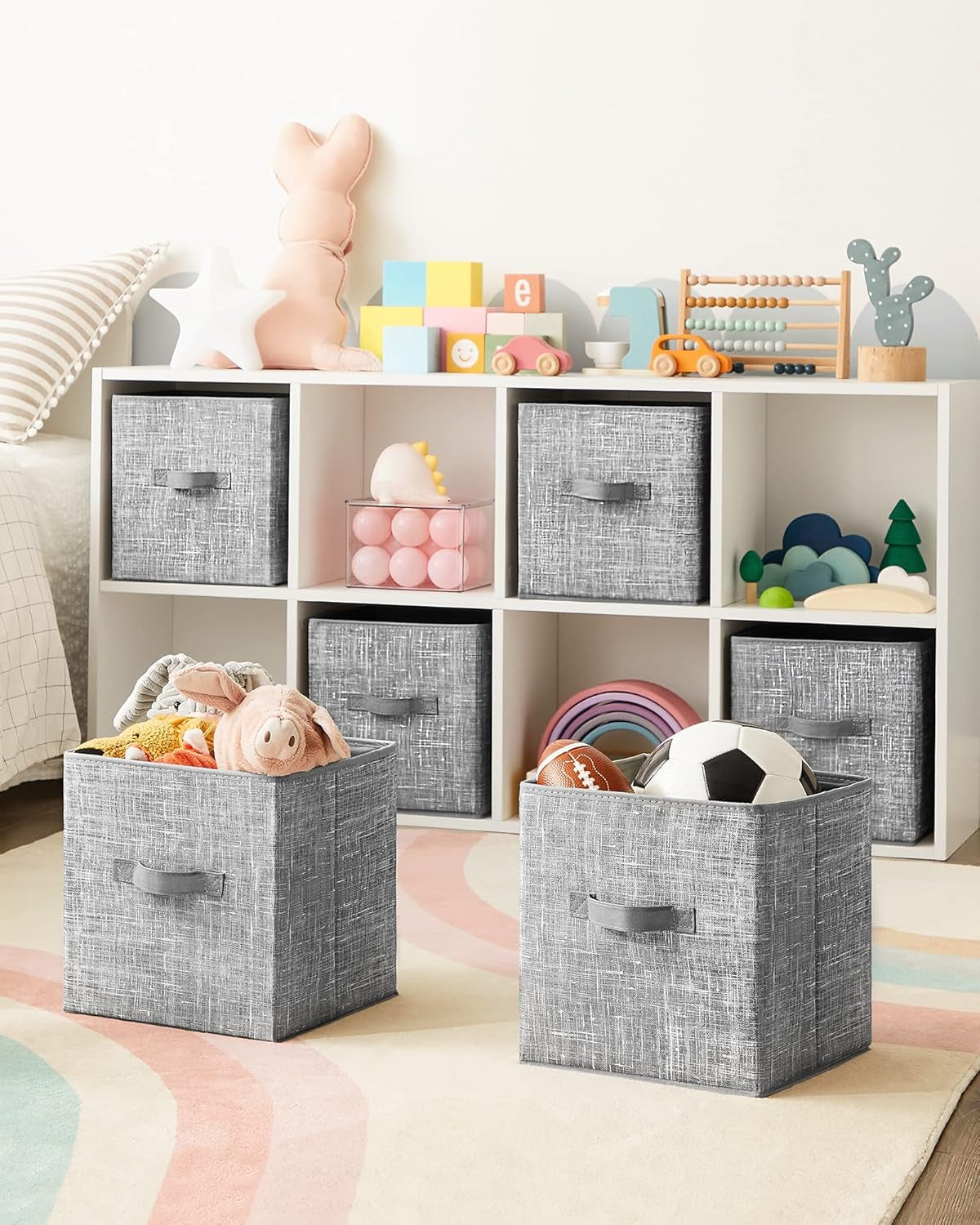 Cube Storage Organizer and Fabric Storage Bins Bundle, Closet Organization and Storage, Foldable Cube Baskets and Shelving, Gray ULPC06G and UROB26LG