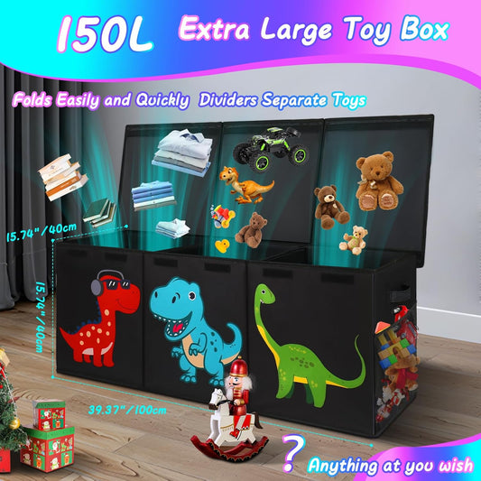 Extra Large Toy Box Chest, Collapsible Storage Organizer with Lids, Sturdy Dinosaur Toybox for Boys Girls, 40"X16"X16" Kids Storage Bin Box Baskets for Living Room, Playroom, Bedroom, Nursery