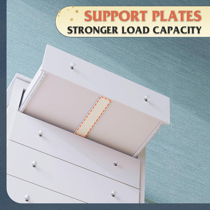 White 5 Drawer Wood Dresser, Wooden Chest of Drawers for Bedroom, Storage Cabinet and Organizer Drawers for Living Room, Hallway, Closet, Measuring 15.75" W*31.50" D*45.35" H