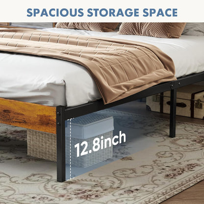 Full Size Bed Frame with Headboard, 800LBS Mattress Foundation with All Sturdy Metal Support, under Bed Storage, No Box Spring Needed, Easy Assembly, Rust Brown