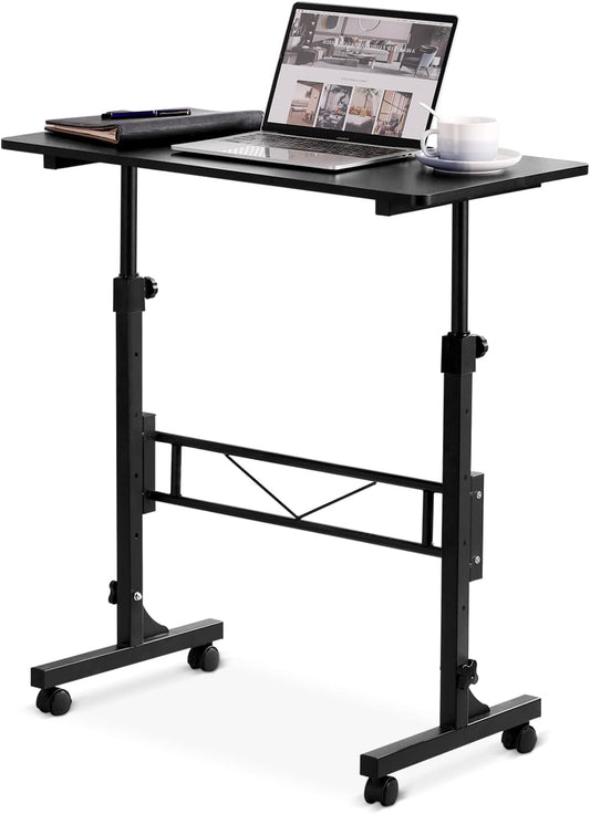 Small Standing Desk Adjustable Height, Mobile Stand up Desk with Wheels, 32 Inch Portable Rolling Desks for Walking Pad Treadmill Black