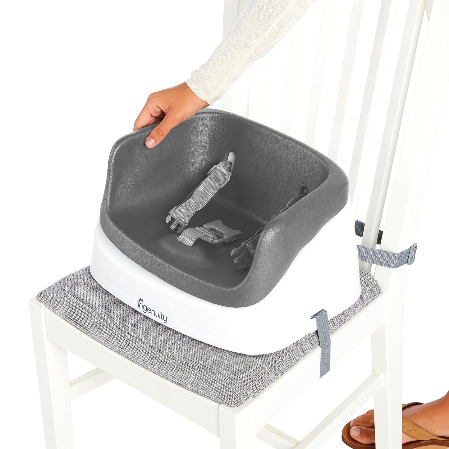 Smartclean Toddler Booster Seat for Kitchen Chair – Lightweight for On-The-Go, Easy-Clean, 3-Point Harness Strap – Booster Seat for Dining Table, Slate