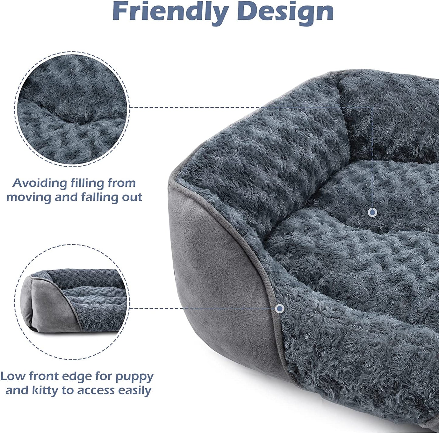 Rectangle Washable Orthopedic Dog Bed for Small, Medium and Large Dogs, Soft Calming, Sleeping Puppy Bed Durable Pet Cuddler with Anti-Slip Bottom, S (20"X19"X6")