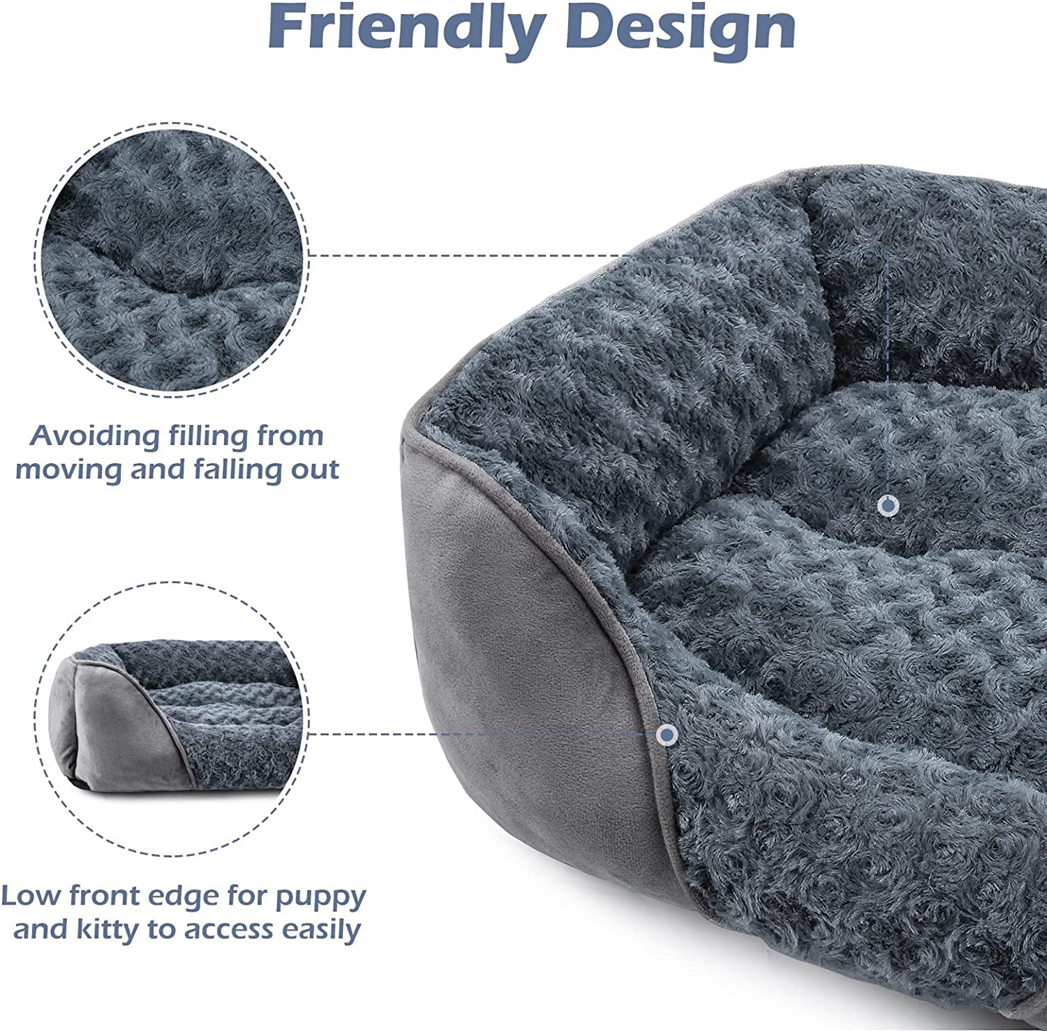 Rectangle Washable Orthopedic Dog Bed for Small, Medium and Large Dogs, Soft Calming, Sleeping Puppy Bed Durable Pet Cuddler with Anti-Slip Bottom, S (20"X19"X6")