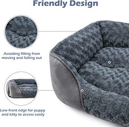 Rectangle Washable Orthopedic Dog Bed for Small, Medium and Large Dogs, Soft Calming, Sleeping Puppy Bed Durable Pet Cuddler with Anti-Slip Bottom, S (20"X19"X6")