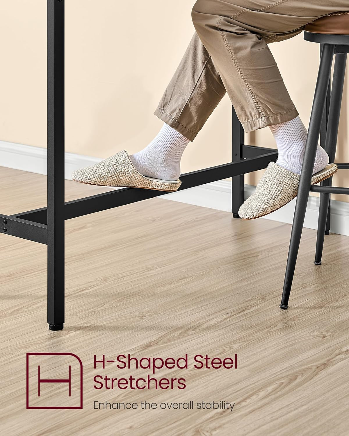Bar Table, Narrow Long Kitchen Dining Table with Charging Station, Sturdy Metal Frame, Industrial, 15.7 X 39.4 X 35.4 Inches, Rustic Brown and Ink Black ULBT101K01