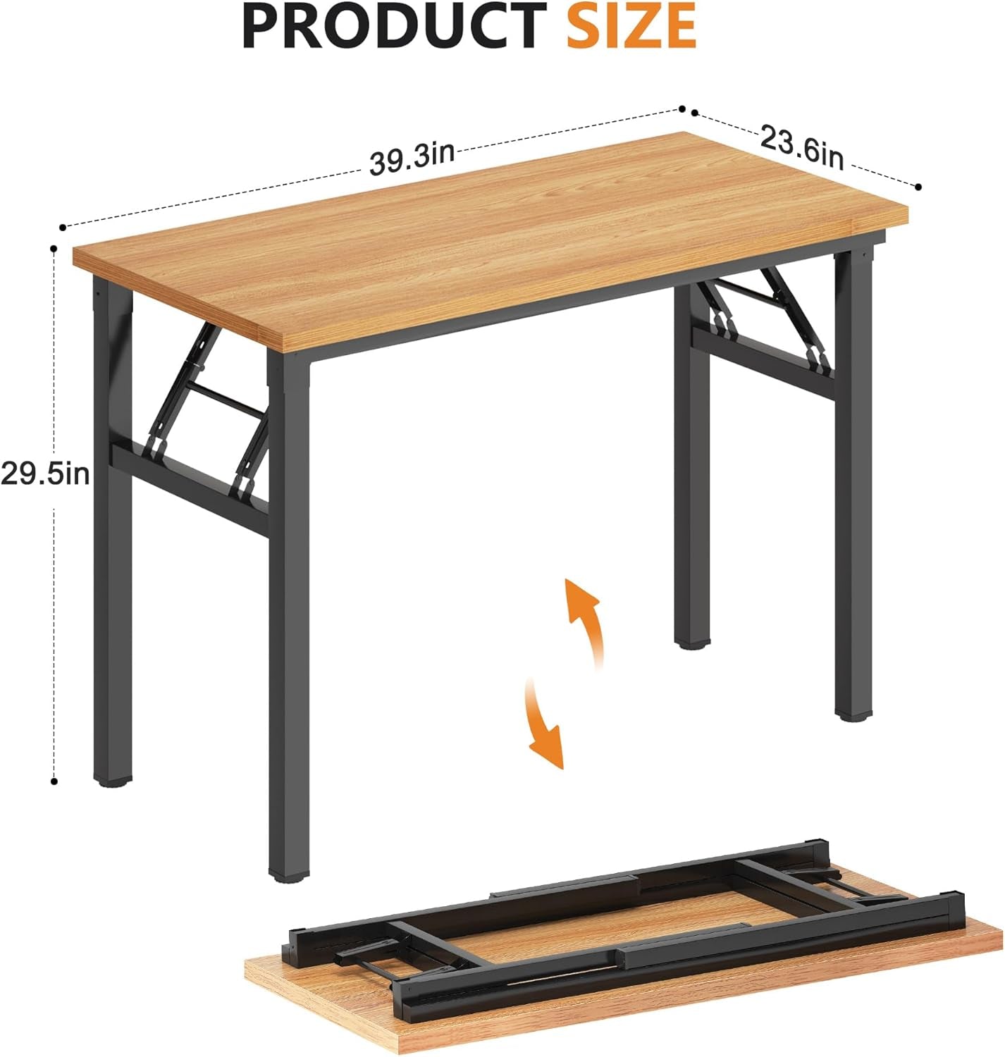Computer Desk Folding Table 39.4 Inches Writing Desk for Small Space Study Table Laptop Desk No Assembly Required Teak&Black