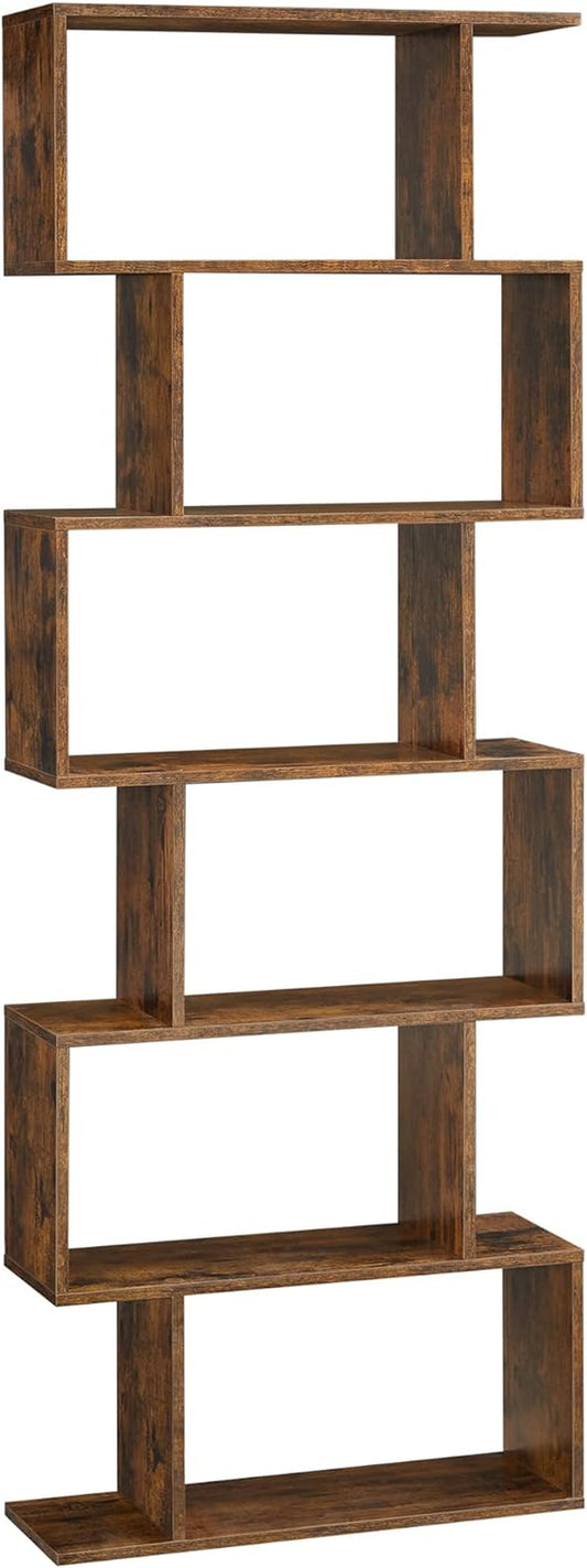 Bookshelf, 6-Tier Bookcase, Tall Display Shelf, Freestanding Storage Shelf, Room Divider, for Home Office, Living Room, Bedroom, Study, Rustic Brown ULBC61BX