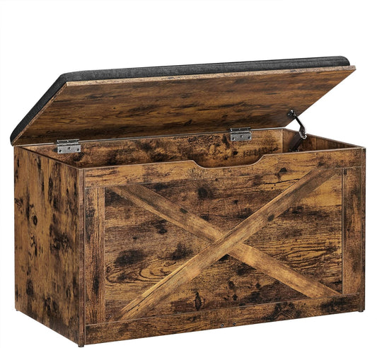 Shoe Bench, Padded Storage Bench with Cushioned Seat, Storage Chest Cabinet, Barn-Door Style, 29.9 X 15.7 X 18.9 Inches, Rustic Brown ULHS056X01