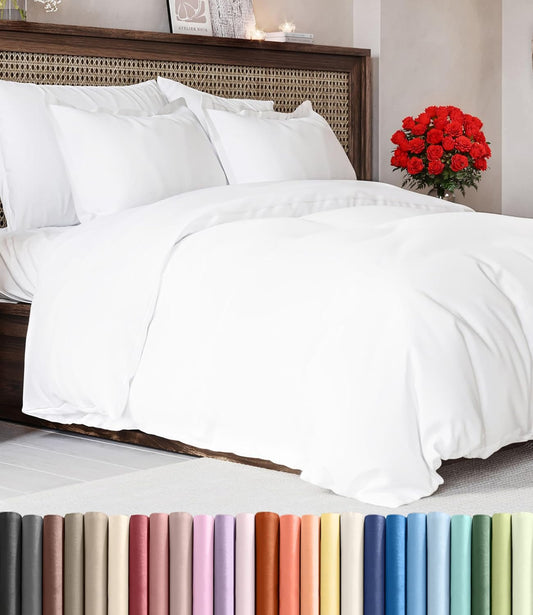 Duvet Cover King Size Set - Extra Soft King Duvet Cover 104" X 90" with 2 Pillow Shams - Hotel Luxury, Easy Care and Fade Free W/ Zipper Closures & Ties - All Season, Comfy, Cozy & Breathable (White)