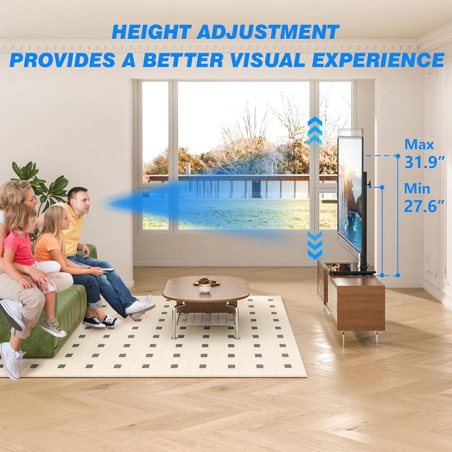 Universal Swivel TV Stand Table Top TV Stand for 32-65,70,75 Inch LCD LED TV up to 110 Lbs -Height Adjustable Center Pedestal Stand Replacement with Heavy Duty Tempered Glass Base