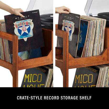 Asheville Mid-Century Modern Media Console Record Player Stand, Storage for Vinyl Records, Medium, Walnut