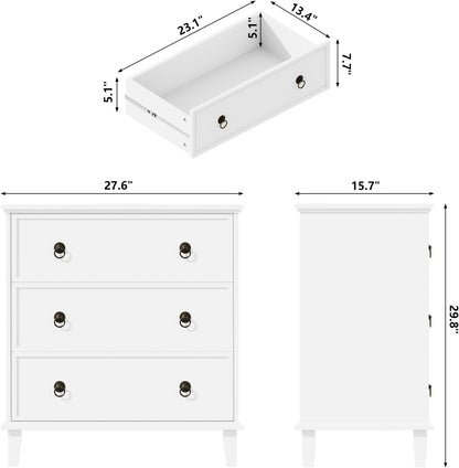 White 3 Drawers Nightstand with Charging Station, Modern Bedside Table 3 Drawers End Table, Storage Cabinet for Bedroom, Hallway, Entryway, Home Office