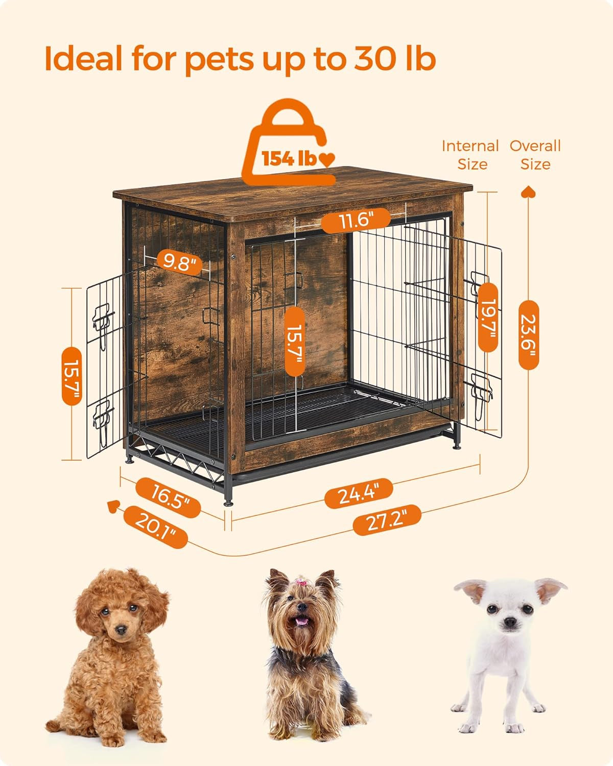 Dog Crate Furniture, 44.1" Side End Table, Modern Kennel for Dogs Indoor up to 80 Lb, Heavy-Duty Dog Cage with Multi-Purpose Removable Tray, Double-Door Dog House, Greige UPFC004G01