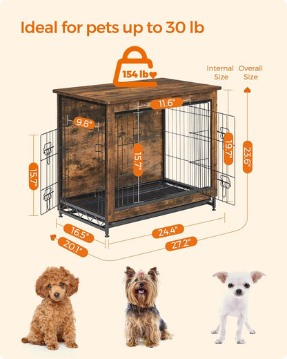 Dog Crate Furniture, 44.1" Side End Table, Modern Kennel for Dogs Indoor up to 80 Lb, Heavy-Duty Dog Cage with Multi-Purpose Removable Tray, Double-Door Dog House, Greige UPFC004G01