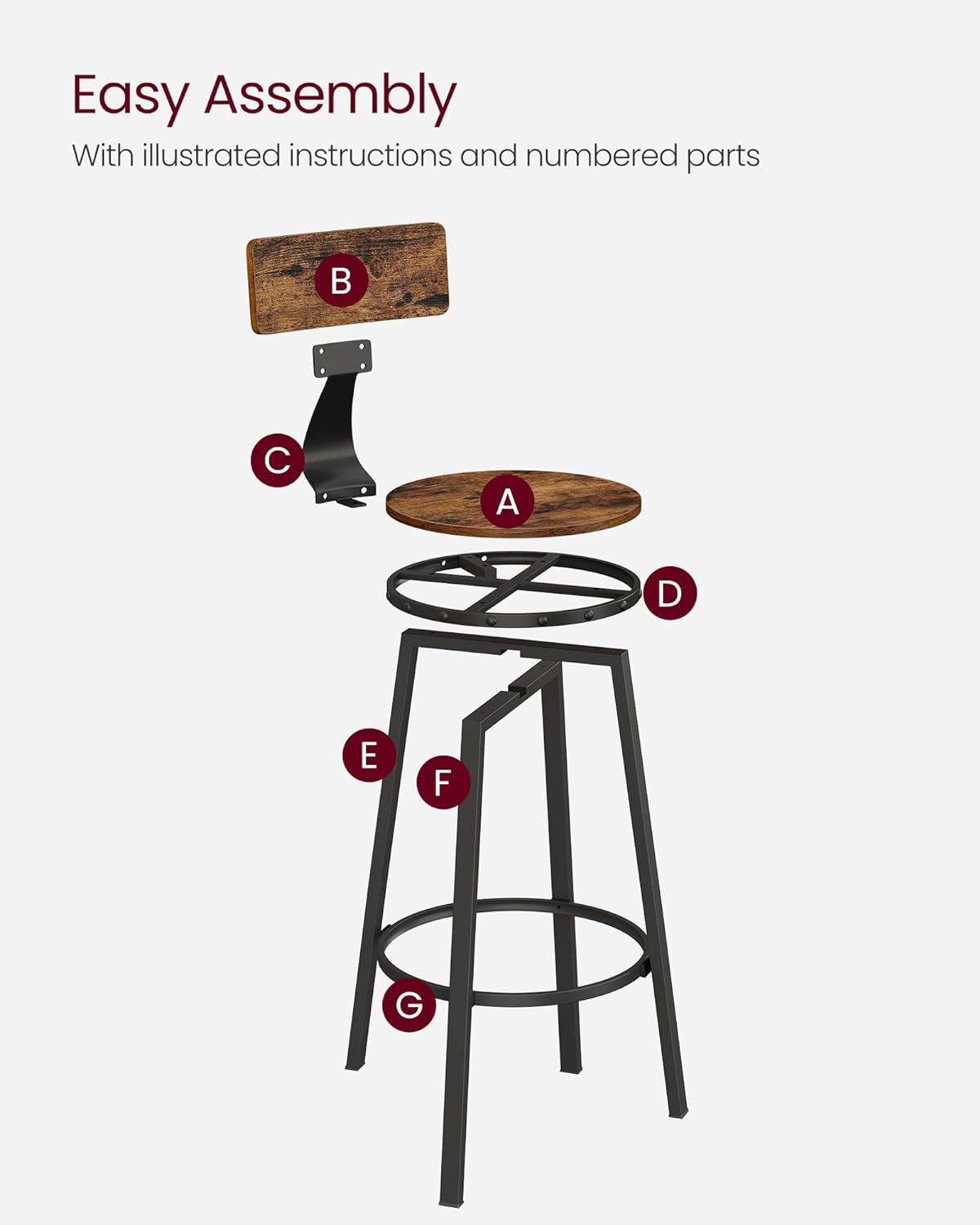 Bar Stools Set of 2, Bar Height Stools, 28.9 Inches Counter Barstools Chairs with Back for Dining Kitchen Island, Steel Frame, Industrial Style, Easy Assembly, Rustic Brown and Ink Black