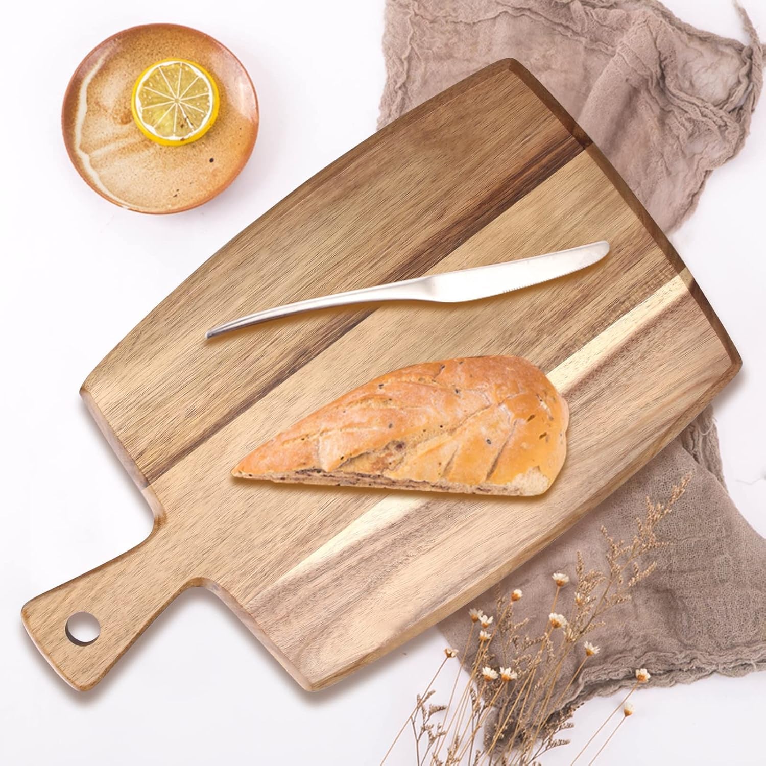 Large Wooden Charcuterie Boards Acacia Wood Cutting Boards for Kitchen Meat Chopping Board Bread Serving Cheese Board Decorative Big Cutting Board with Handle Butcher Block Food Tray Cheese Platter