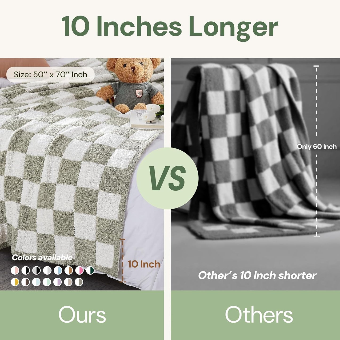 Checkered Throw Blanket, Sage Green Soft Cozy Fluffy Hand Made Throw Blankets for Couch, Sofa, Chair, Bed, Camping, Picnic, Travel Lightweight Bed Blankets for Women Mothers Birthday Gifts