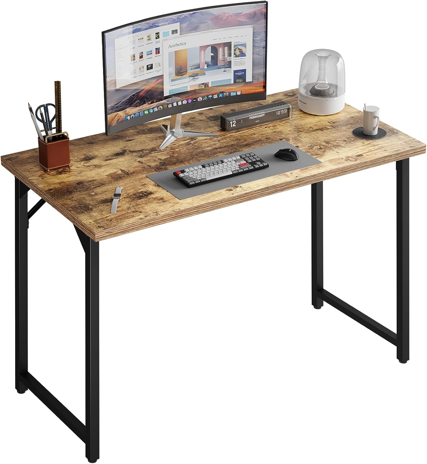 32 Inch Computer Desk, Small Home Office Desk Study Writing Kid Table for Small Spaces, Simple PC Work Desk, Adjustable Feet, Rustic Brown