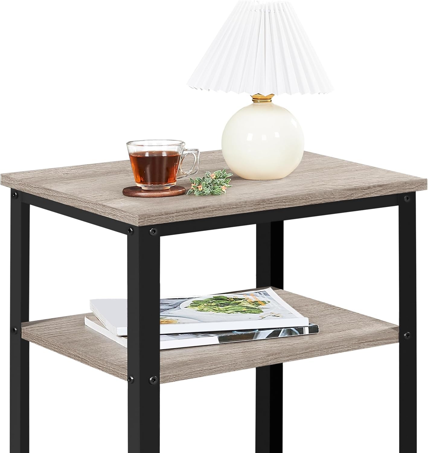 30 in Tall End Table, 3-Tier with Strong Wooden Shelves, Small Side Table with Metal Frame for Living Room Office, Small Places, Gray