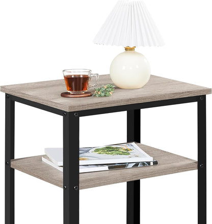 30 in Tall End Table, 3-Tier with Strong Wooden Shelves, Small Side Table with Metal Frame for Living Room Office, Small Places, Gray