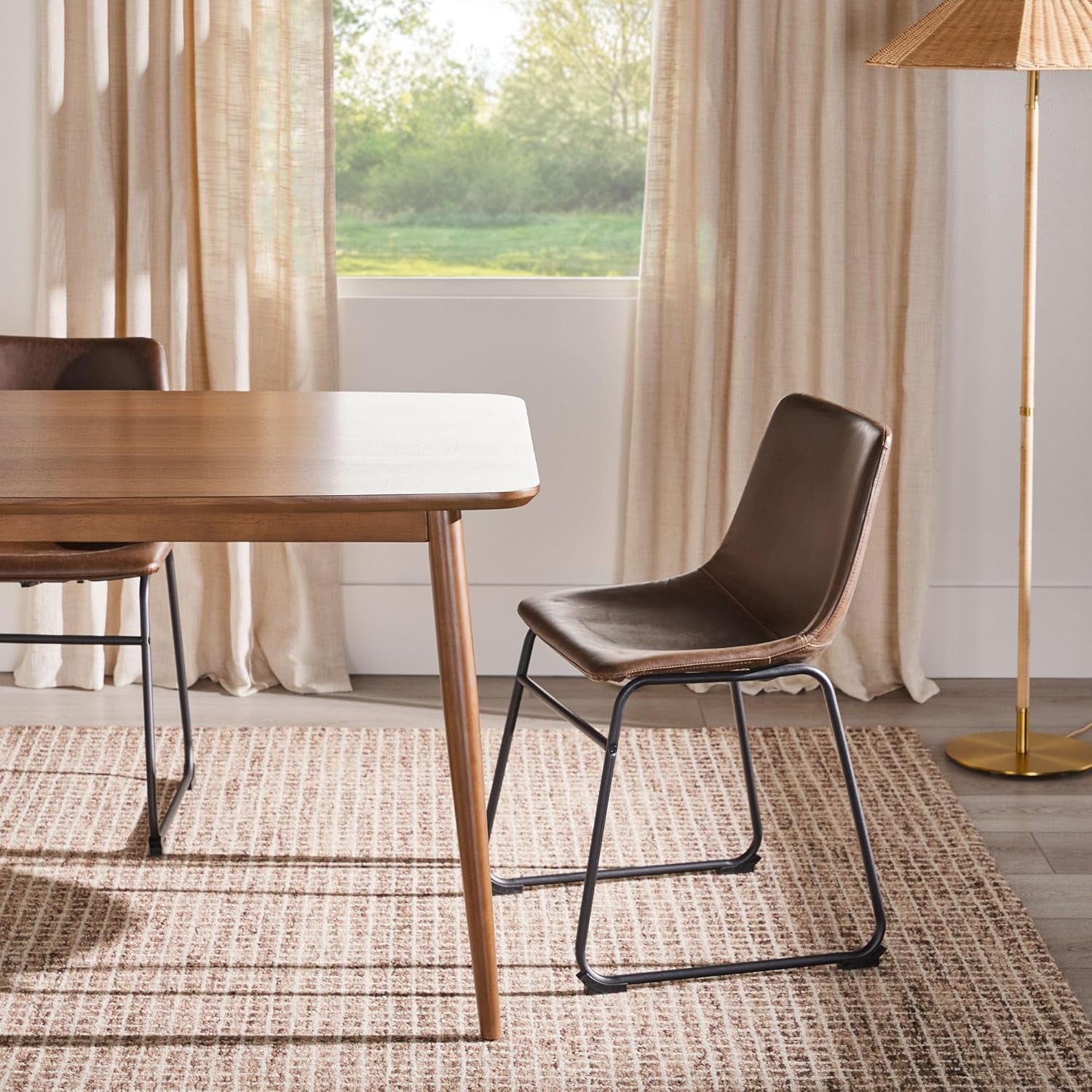 Mid-Century Modern Solid Wood Tapered-Leg Dining Table, 59 Inch, Walnut