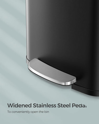 Kitchen Trash Can, 13 Gallon (50 L) Stainless Steel Garbage Can, with Stay-Open Lid and Step-On Pedal, Soft Closure, Tall, Large and Space-Saving, Black ULTB530B50