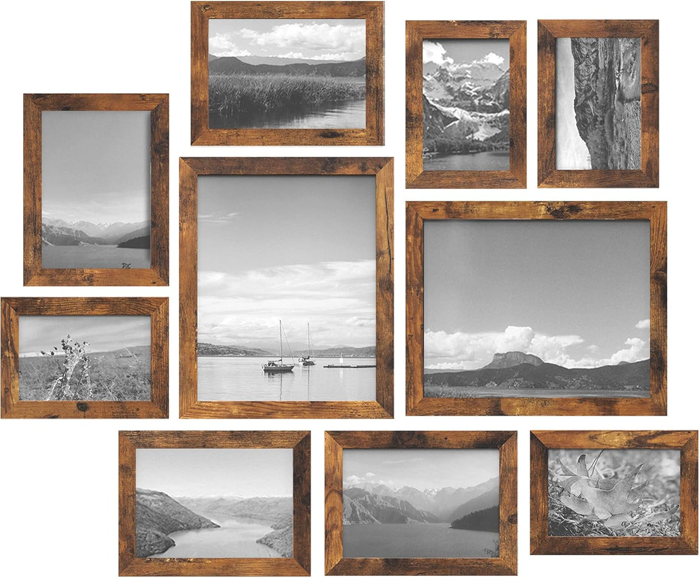 Picture Frames, Collage Picture Frames Set of 10, Two 8X10, Four 5X7, Four 4X6, Photo Frame for Wall Gallery Decor, Table Display, Glass, Rustic Brown URPF010X01