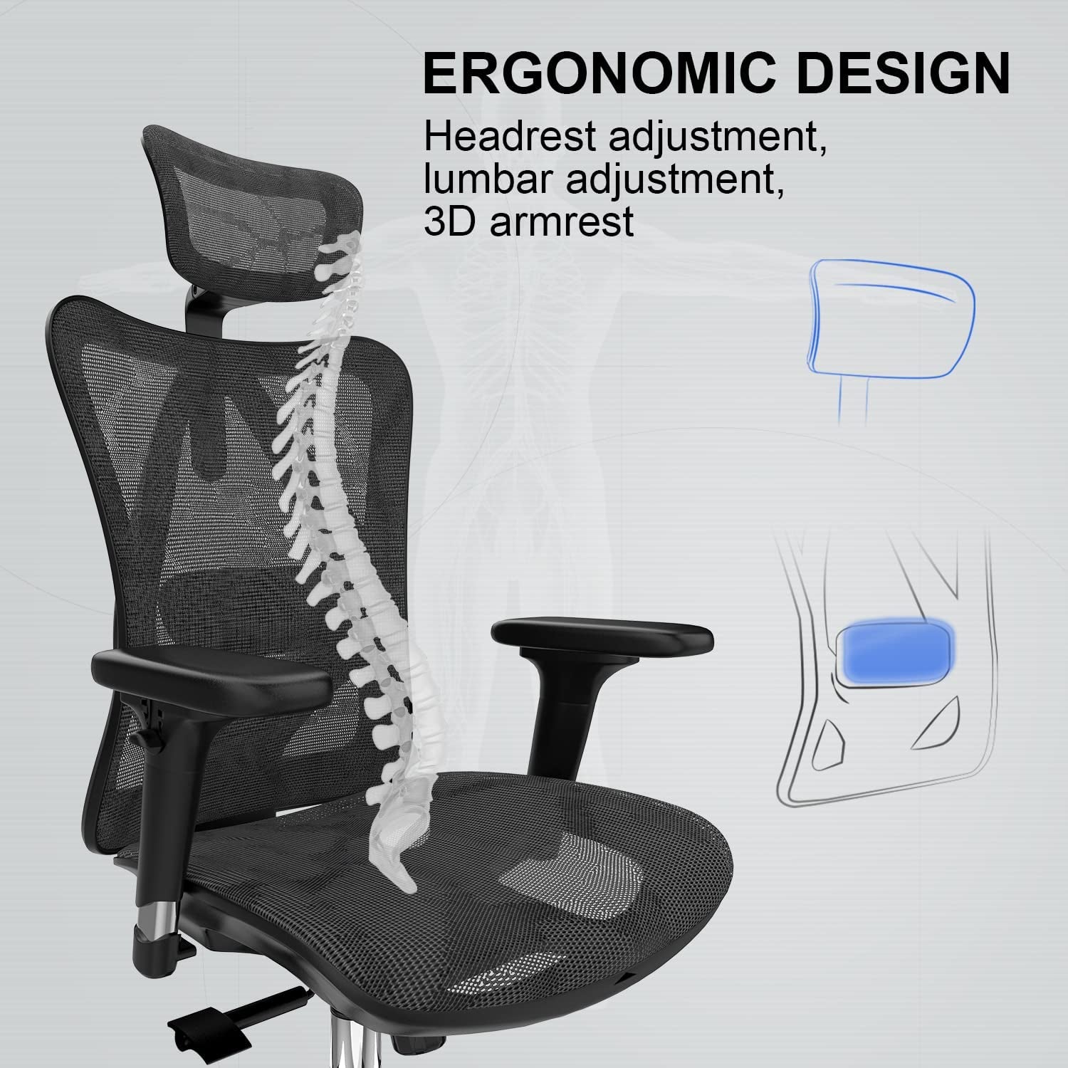 M57 Ergonomic Office Chair with 3 Way Armrests Lumbar Support and Adjustable Headrest High Back with Tilt Function (Black)