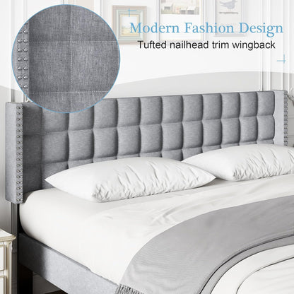 Headboard King Size, Linen Upholstered Headboards Only with Nailhead Trim Wingback, Square Stitched Design, Adjustable Height from 40" to 49.8", Light Grey