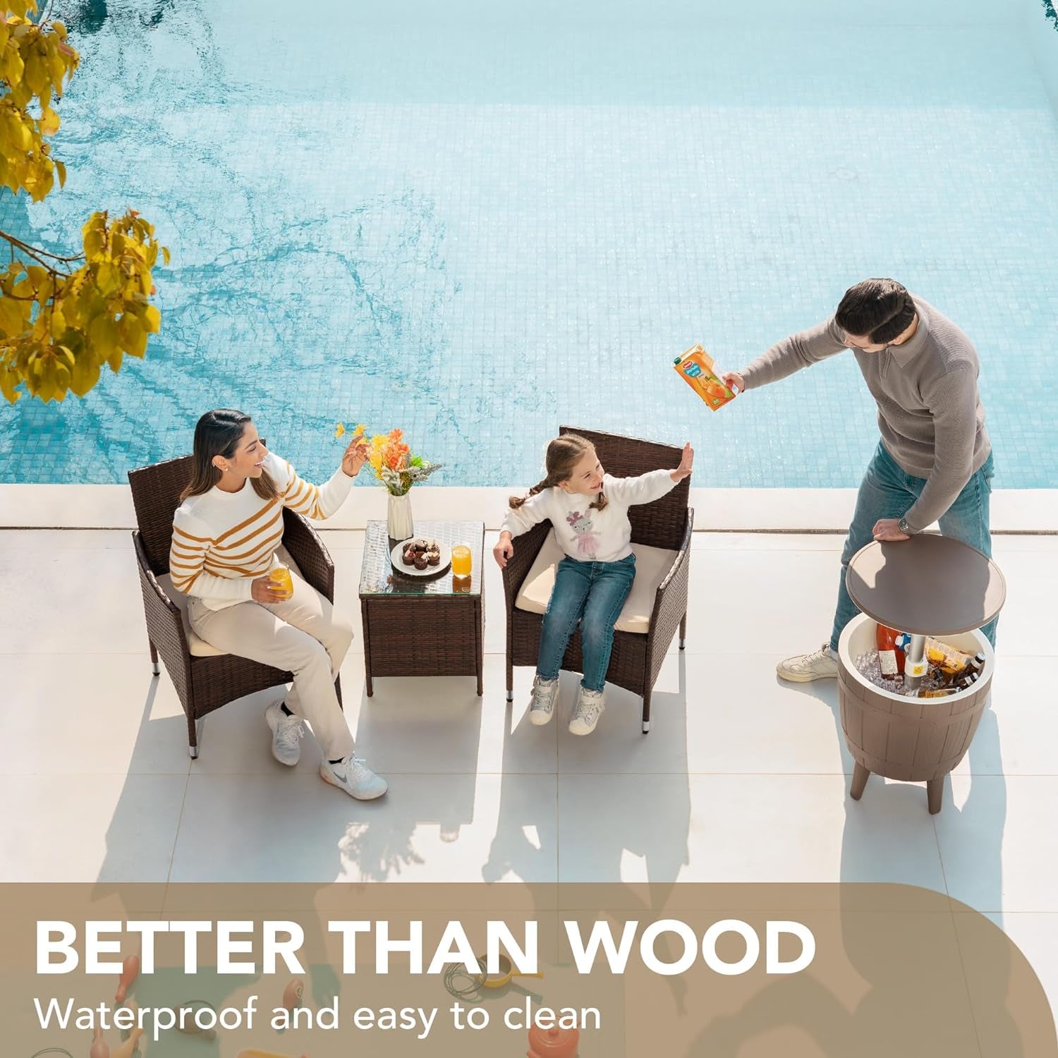 Patio Porch Furniture Sets 3 Pieces PE Rattan Wicker Chairs with Table Outdoor Garden Furniture Sets (Brown/Beige)