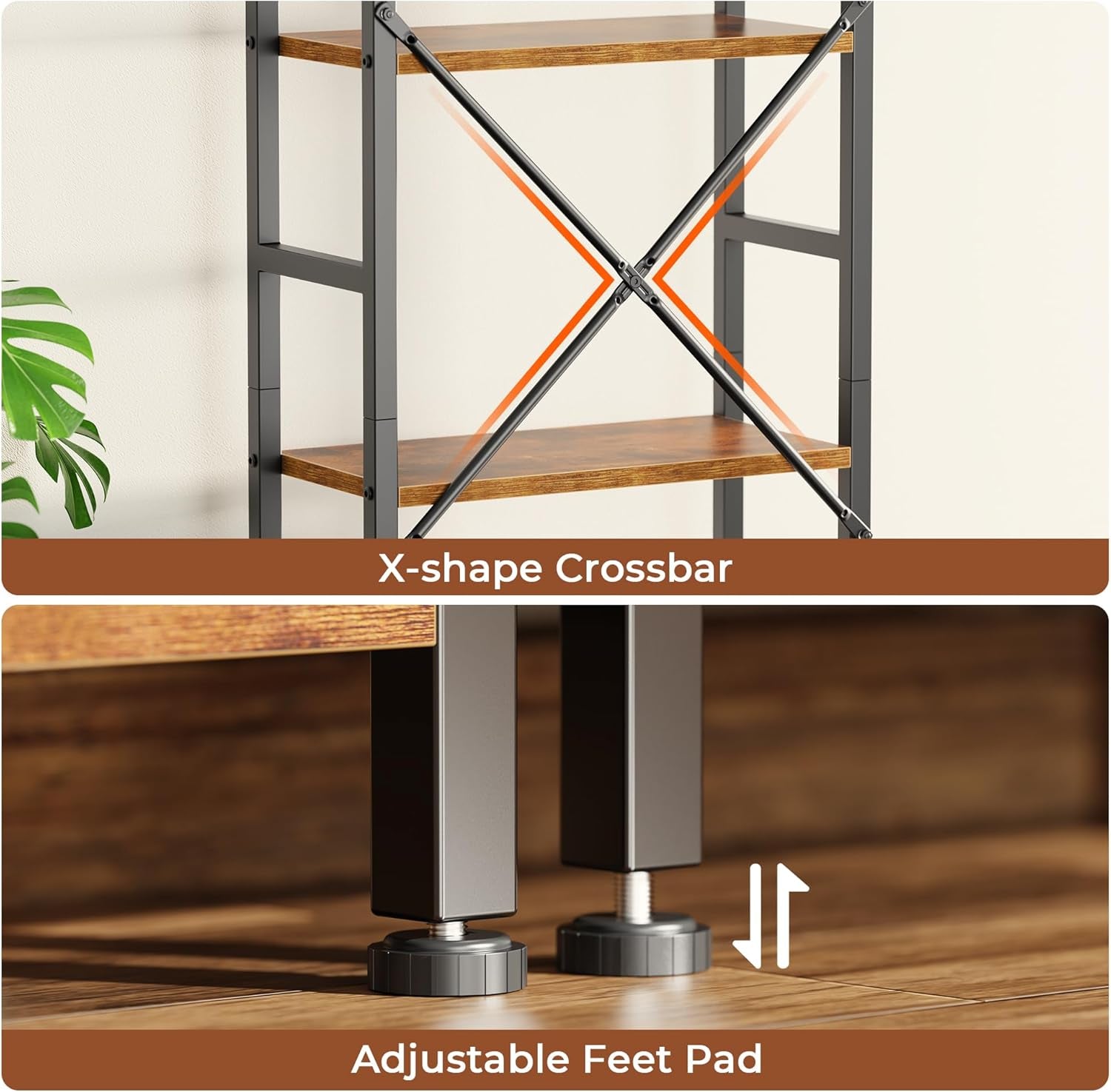 Triple 4 Tier Bookshelf, Bookcase with 11 Open Display Shelves, Wide Book Shelf Book Case for Home & Office, Rustic Brown