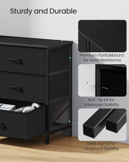 BELLAH Collection - Dresser for Bedroom, TV Stand for Tvs up to 70 Inches, Chest of Drawers for Living Room, Closet, Steel, 9 Drawers, Modern, Ink Black ULGS233BH02S
