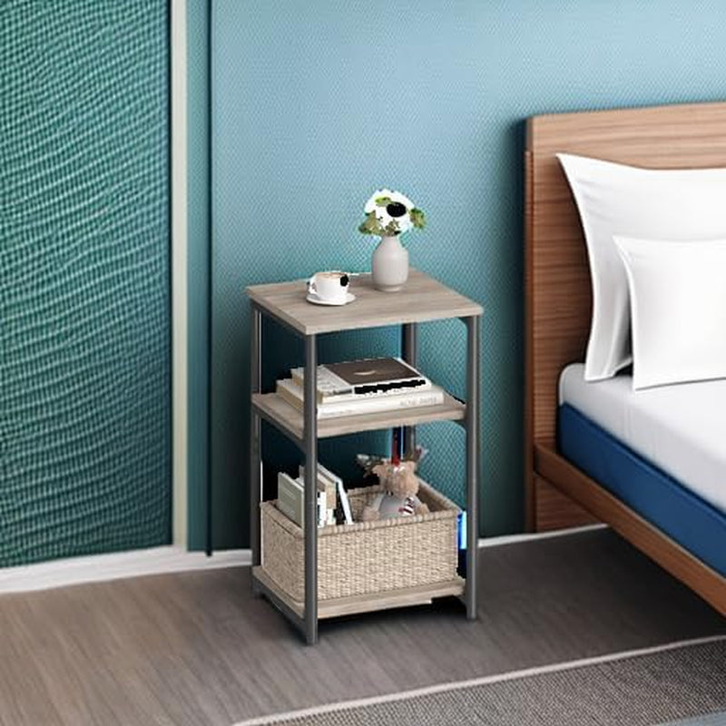 Side Table, Small End Table, Tall Nightstand for Living Room, Bedroom, Office, Bathroom, Greige and Classic Black ULET273B02