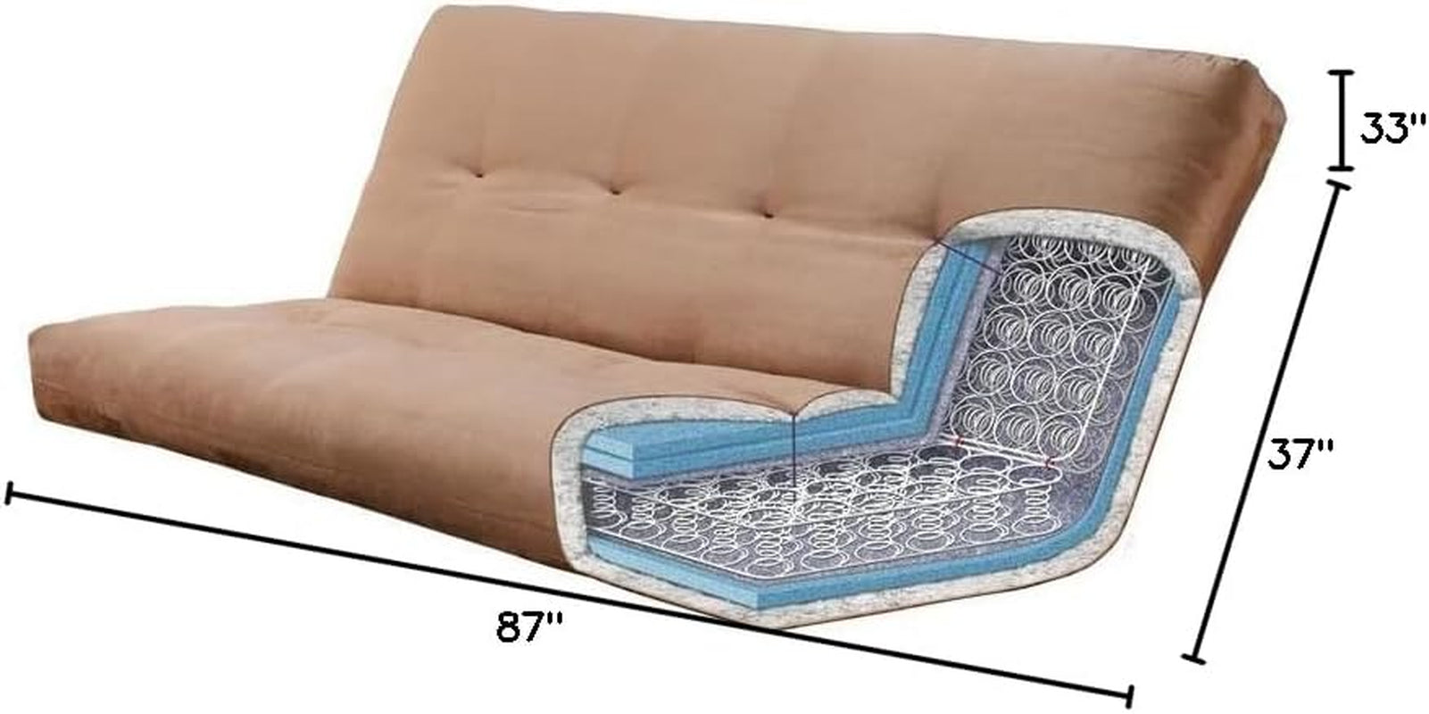 Washington Queen Size Futon Frame with Storage Drawers - Wood Futon Frame with Mattress Included in Suede Black Color
