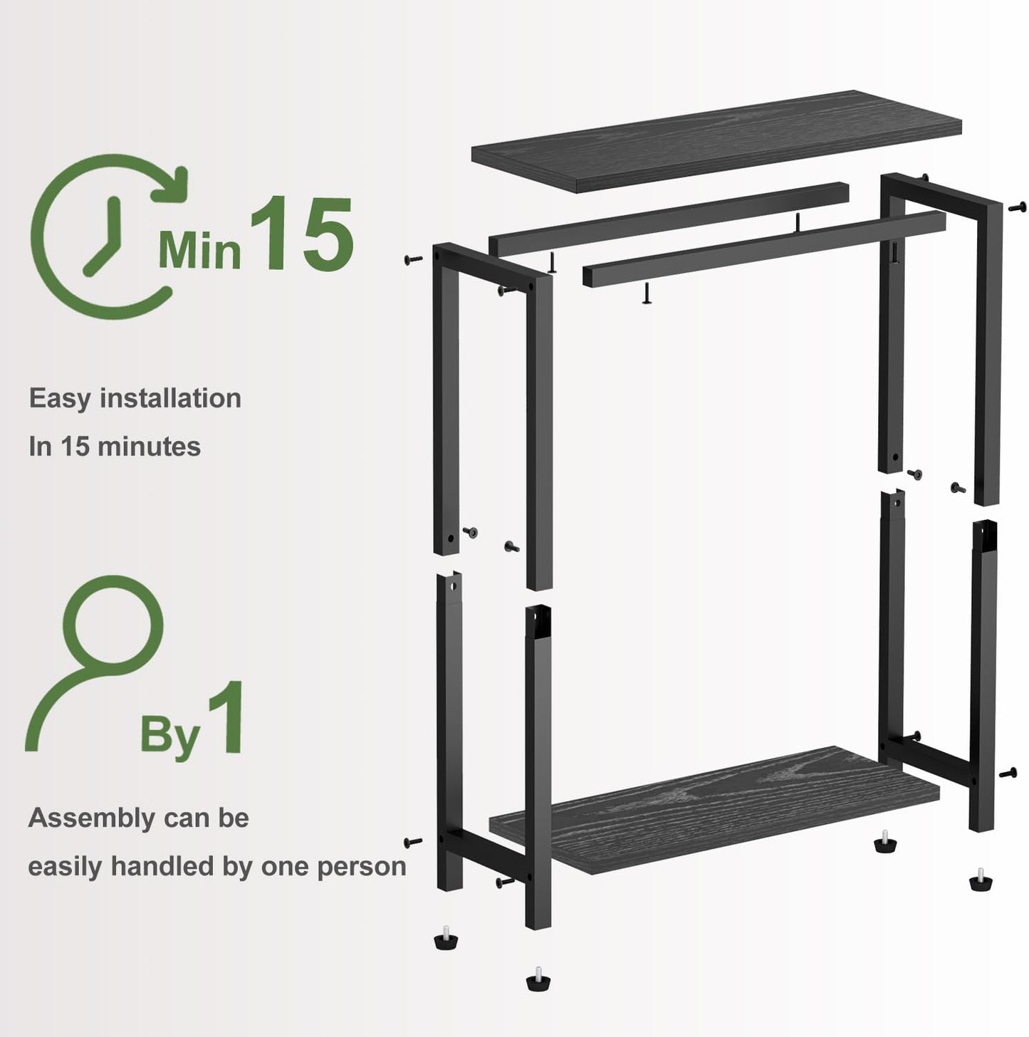 Narrow End Table for Small Spaces, 2 Tier Skinny Small Side Tables Living Room, Slim Couch Nightstand for Bedroom Bedside, Black