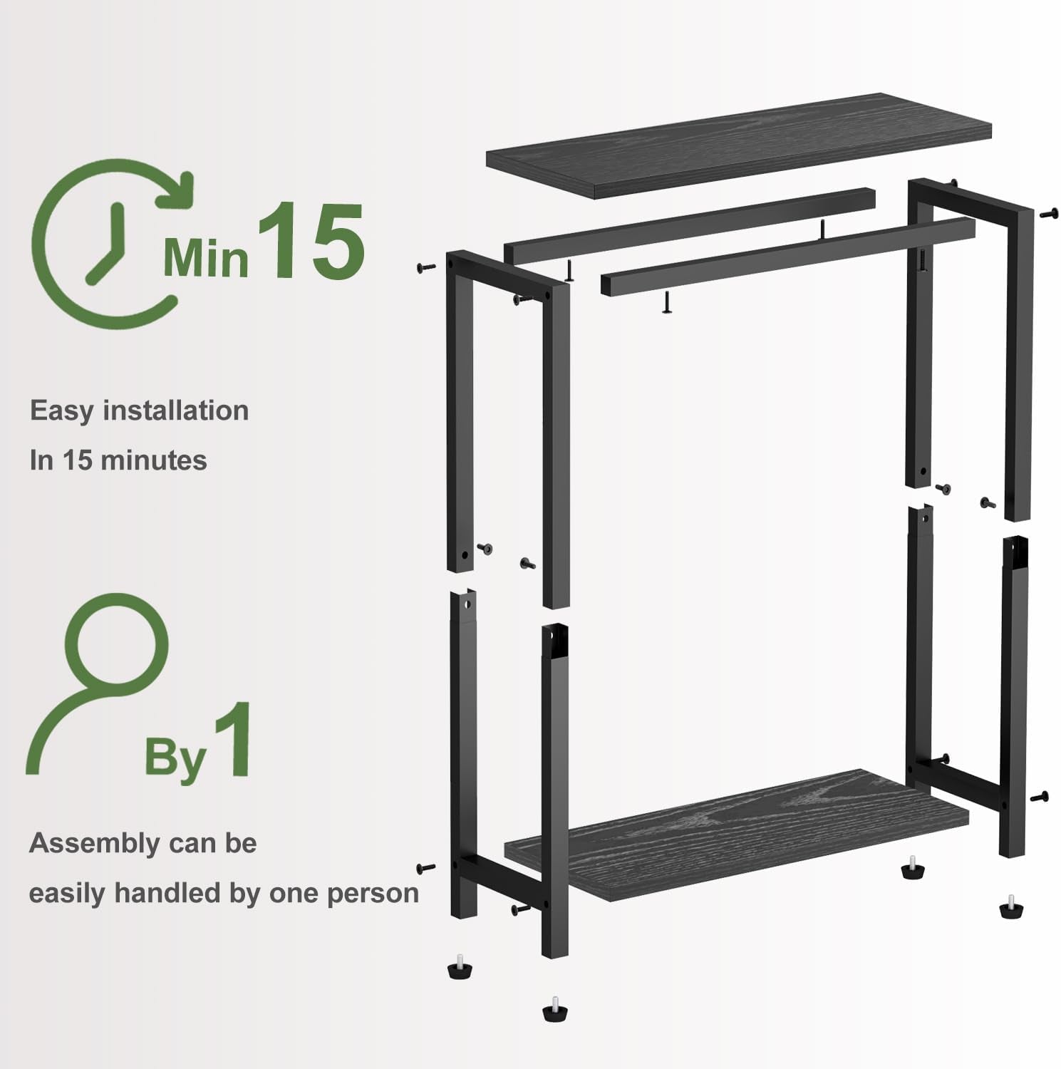 Narrow End Table for Small Spaces, 2 Tier Skinny Small Side Tables Living Room, Slim Couch Nightstand for Bedroom Bedside, Black