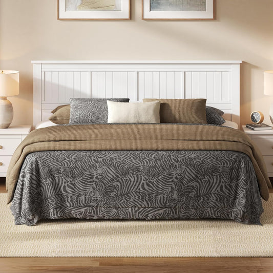 Serene Solid Wood Panel Headboard with Window-Pane Design, King Size, White, Easy Assembly, Quality Materials