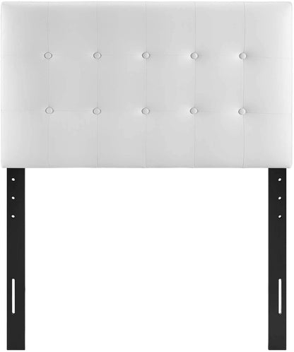 Emily Tufted Button Faux Leather Upholstered Twin Headboard in White