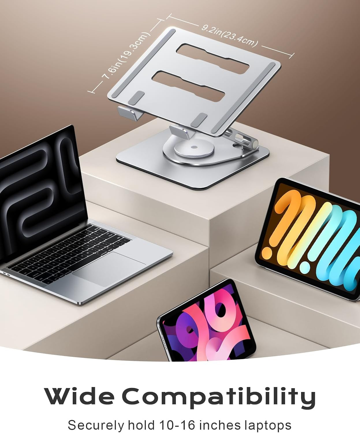 Laptop Stand for Desk 360° Flexible Rotating, Ergonomic Adjustable Laptop Riser Holder with Dual-Bar Support, Portable Computer Notebook Stand for Macbook Air Pro, Dell XPS, HP (10-16")